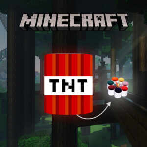 Cană TNT din Minecraft personalizată, cu design exploziv în stil pixelat, ideală pentru fanii jocului.