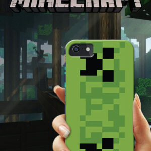 Husă telefon Creeper Minecraft personalizată, cu design pixelat verde, ideală pentru protecția telefonului