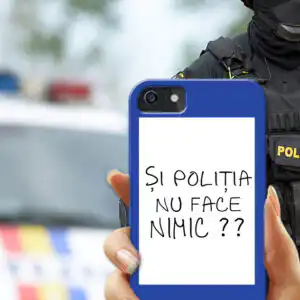 Husă de telefon albastră cu mesaj „Și Poliția Nu Face Nimic”