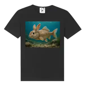 Tricou negru cu imprimeu pește iepure sub apă