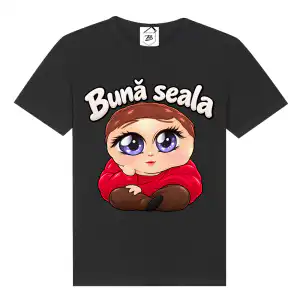 Tricou negru amuzant Bună seala cu personaj cartoon