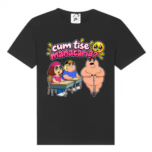 Tricou negru amuzant Cum ti se mancaria cu personaje cartoon