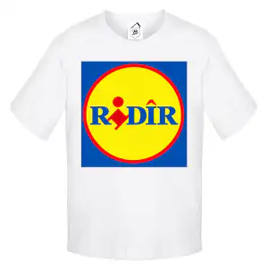 Tricou alb funny RIDÎR cu logo parodie colorat
