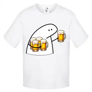 Tricou alb funny cu personaj simpatic și halbe de bere