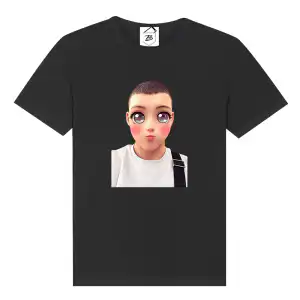 Tricou negru TikToker Healing Eyes cu portret și ochi mari